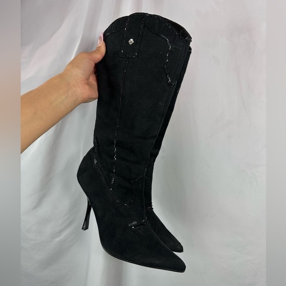 Wild Diva faux suede black stiletto sequin cowboy boots size 8 - Picture 5 of 13